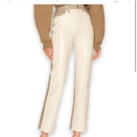 Agolde Paneled 90s Pinched Waist Powder Quail Leather colorblock Pants Size 24 - Picture 5 of 10